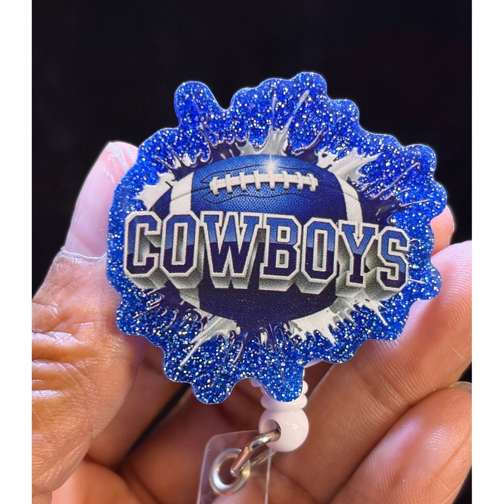 Dallas Cowboys Retractable Badge Reel Blue Glitter NFL ID Holder